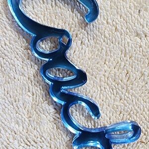 Coach Rare Blue Script Charm/Keychain on silver tone ring 3"